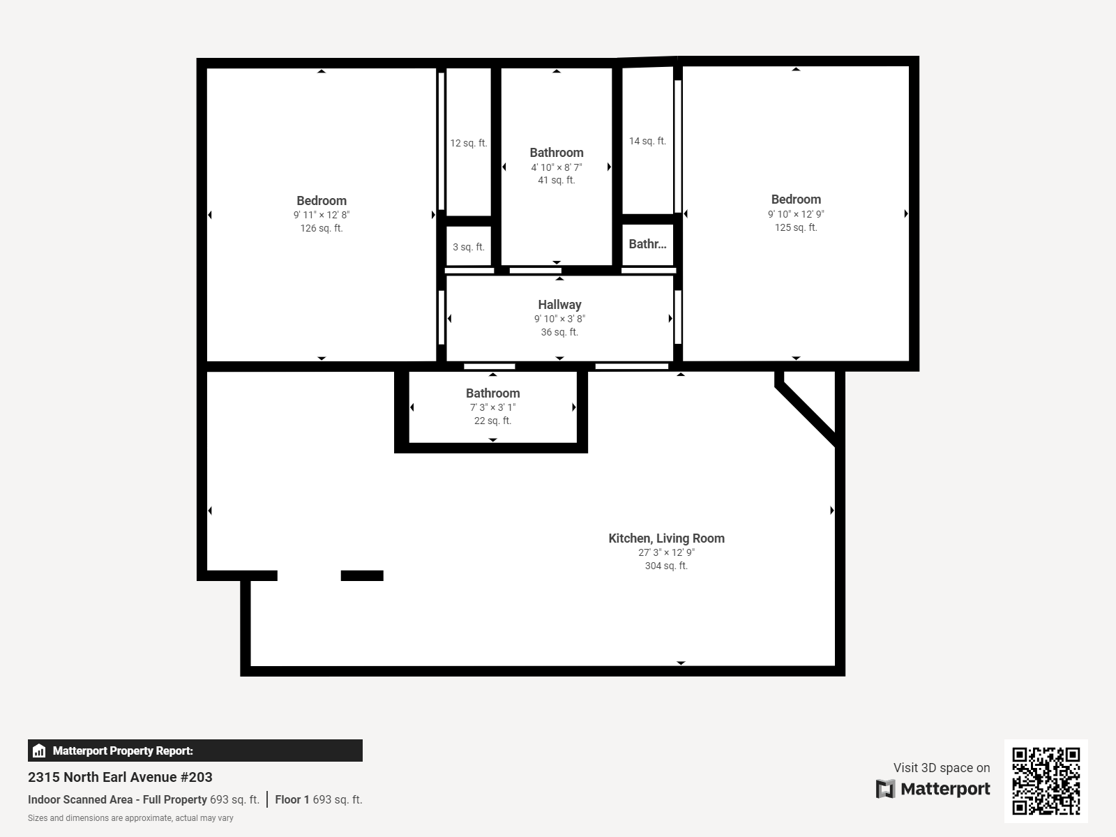Floor plan for 2 beds, 1.5 baths